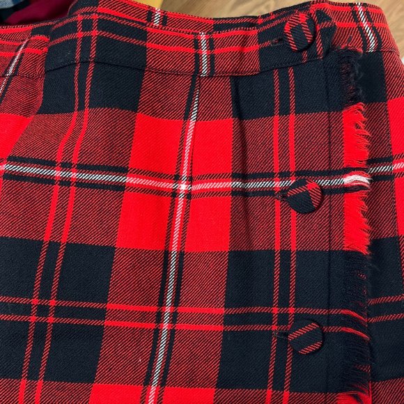 Vintage Plaid 100% Wool High Rise Midi Skirt Pleated Preppy Academia Tartan Kilt - Picture 8 of 9